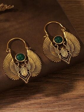 Vintage Scarab Earrings | Egyptian Revival Gold Earrings